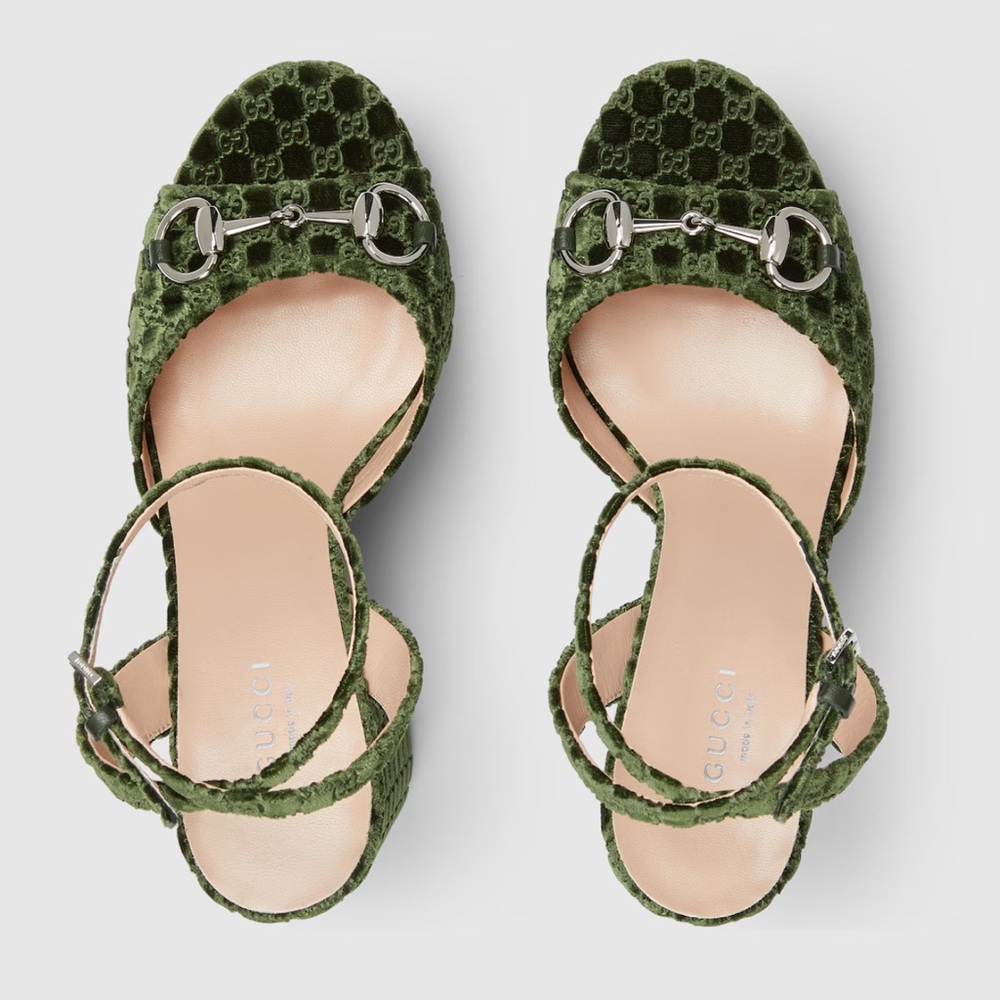 Gucci Olive Velvet Platform Heels - Picture 2 of 10